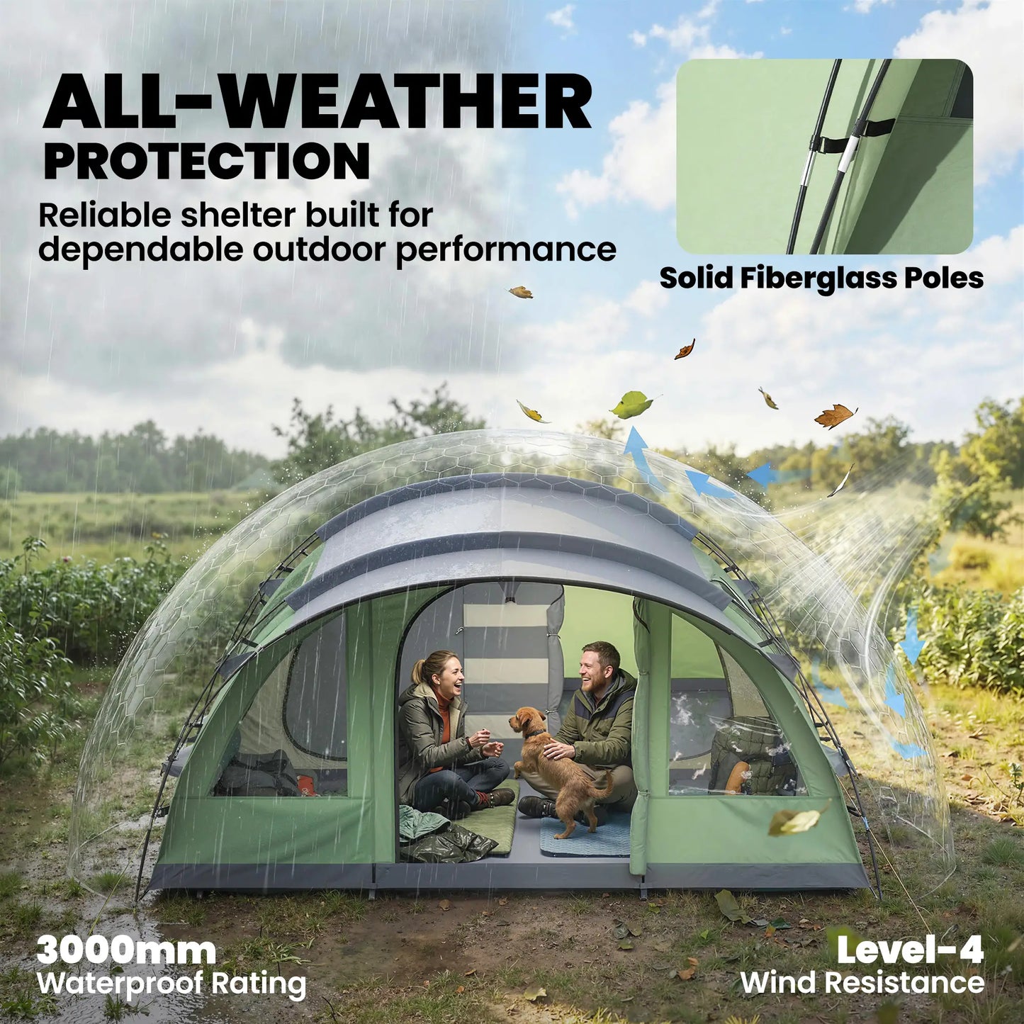 Large Family Tent, 2-4 Person, 4 Windows, Porch, Light Green Camping Tents at Gallery Canada