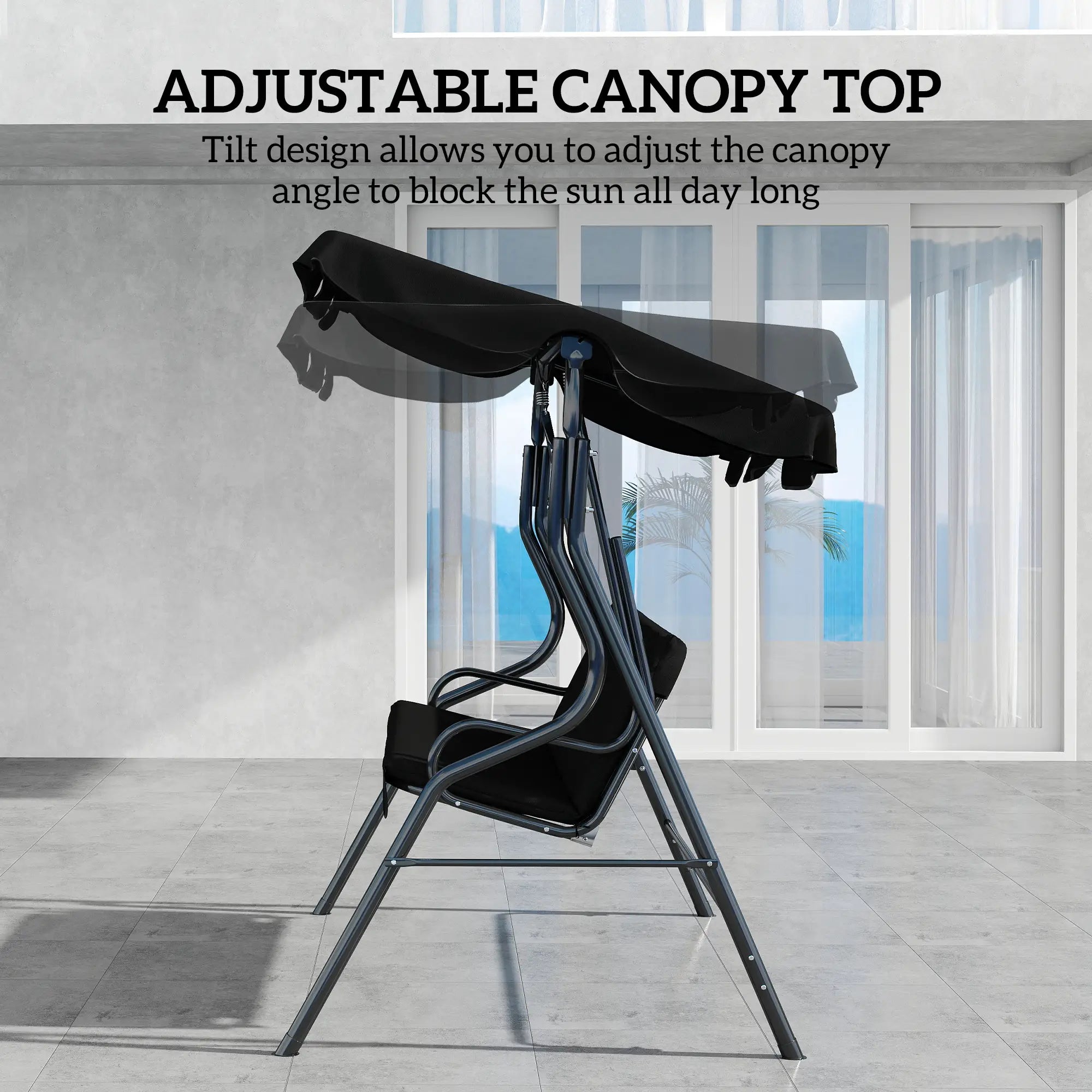 Outdoor Porch Swing, Adjustable Canopy, 3-Seater Patio Chair With Cushion, Black Porch Swings with Canopy at Gallery Canada