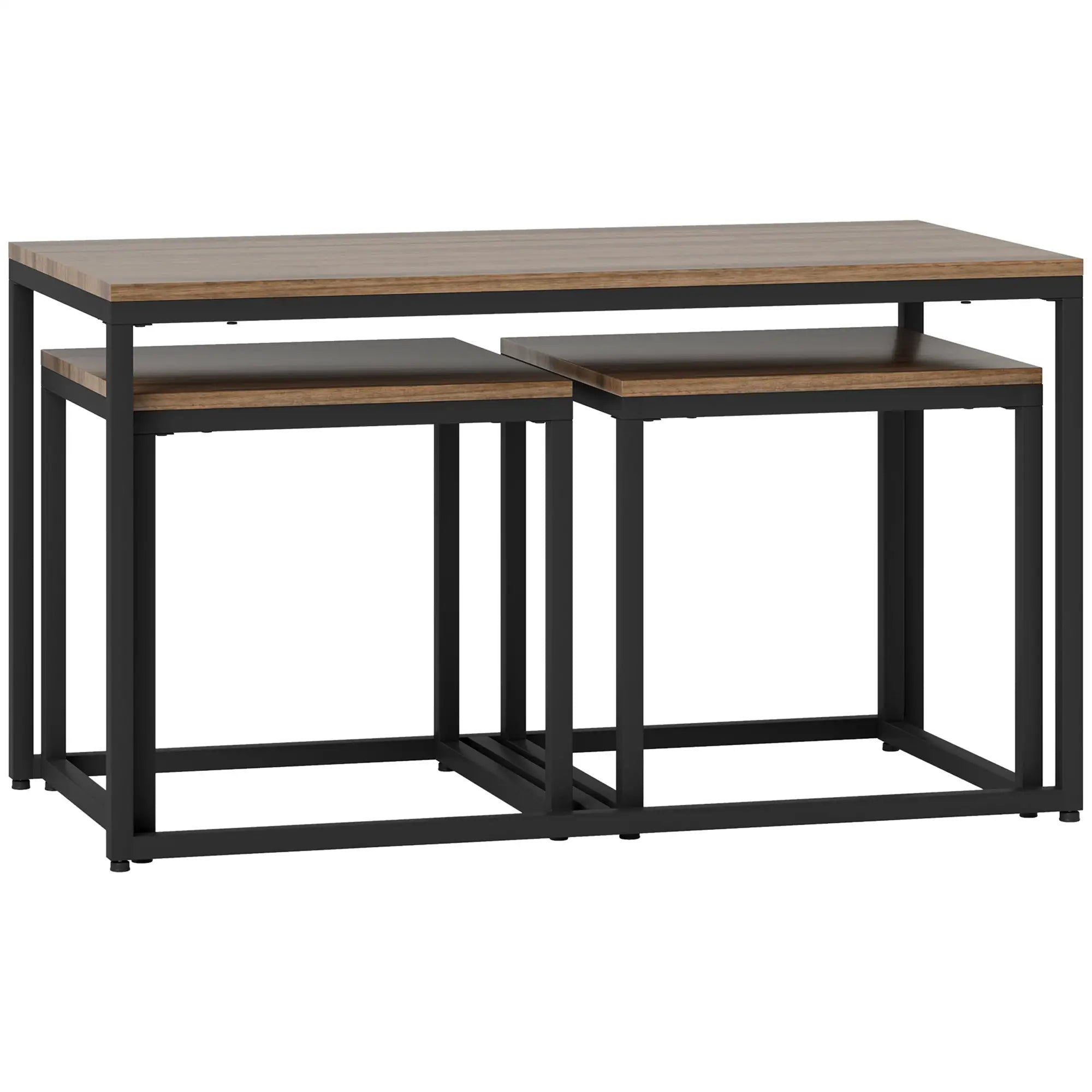 Nesting Coffee Table Set of 3, Black Metal Frame, 3-Piece, Brown Coffee Tables Brown Wood Grain, Black at Gallery Canada