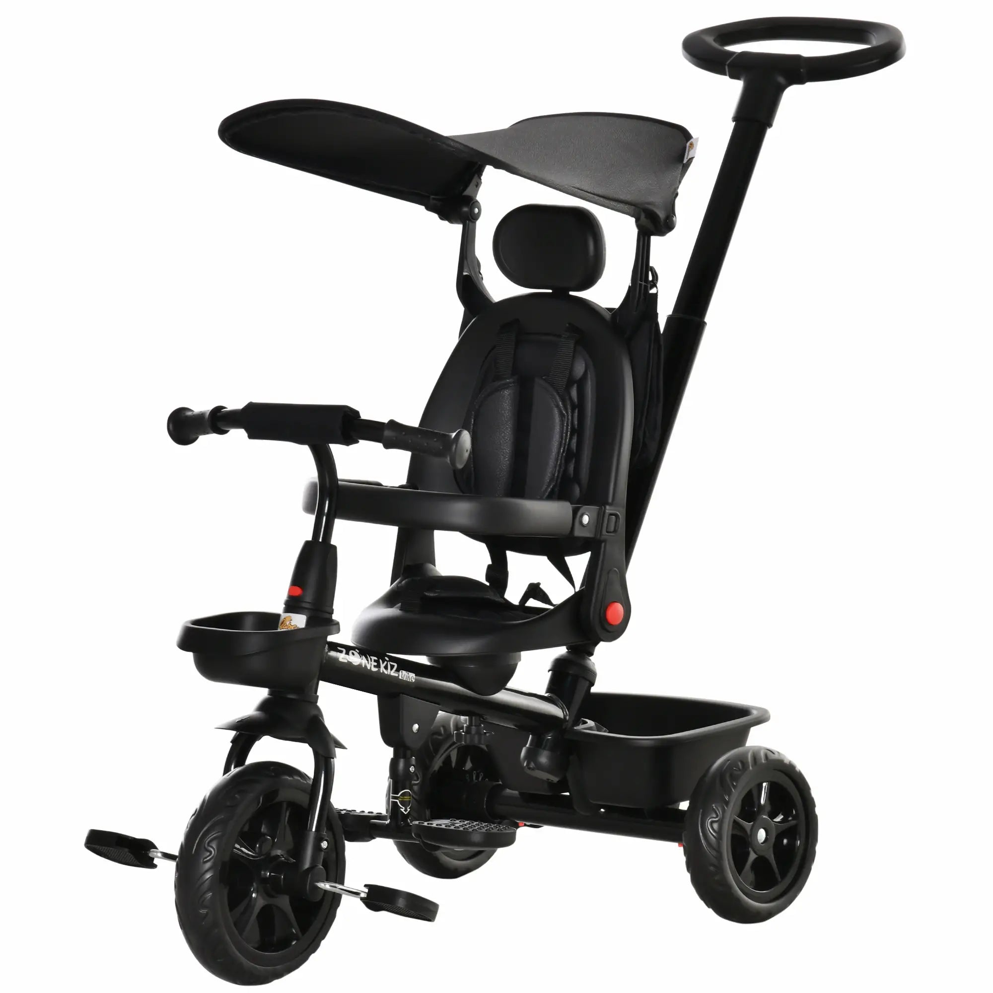 Kids Tricycle 4 In 1 Trike with Reversible Angle Adjustable Seat Removable Handle Canopy Handrail Belt Storage Footrest Brake Clutch for 1-5 Years Old Black Tricycles for Kids at Gallery Canada