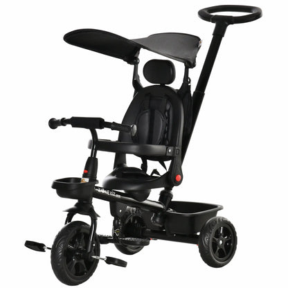 Kids Tricycle 4 In 1 Trike with Reversible Angle Adjustable Seat Removable Handle Canopy Handrail Belt Storage Footrest Brake Clutch for 1-5 Years Old Black Tricycles for Kids at Gallery Canada