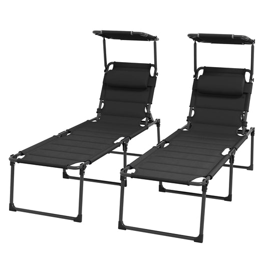 Folding Chaise Lounge, Adjustable Sunroof, Outdoor Quick Dry, Black Lounger Chairs Black at Gallery Canada