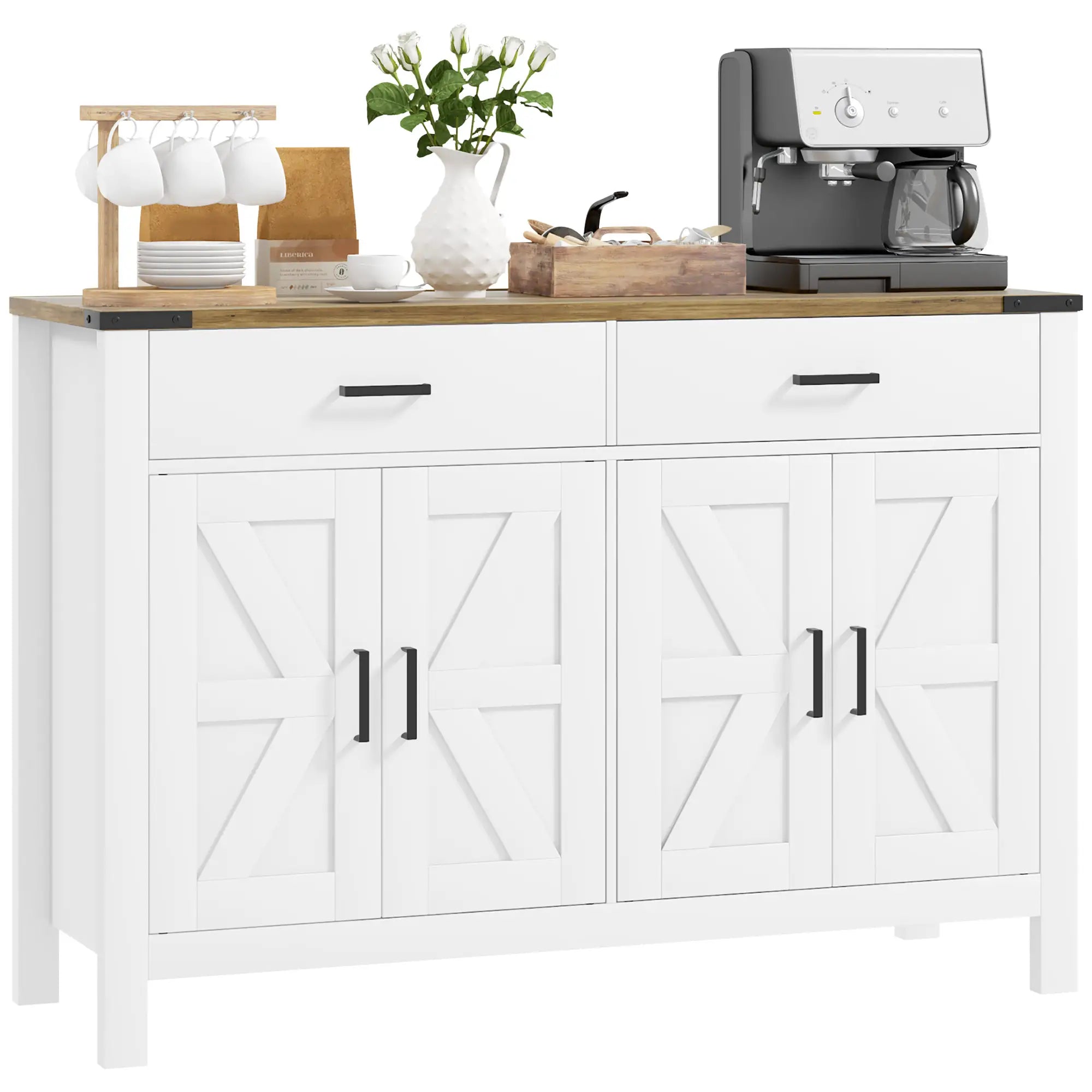 Farmhouse Buffet Cabinet, 2 Drawers, 2 Cabinets, Adjustable Shelves, White Bar Cabinets at Gallery Canada