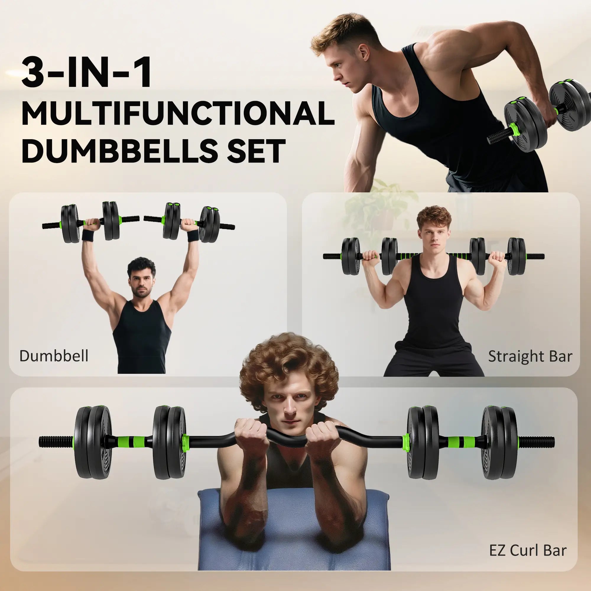 Adjustable Dumbbell Set, 3 in 1 Weights, 33lb with Connector, Non-Slip Grip Dumbbells & Barbells at Gallery Canada