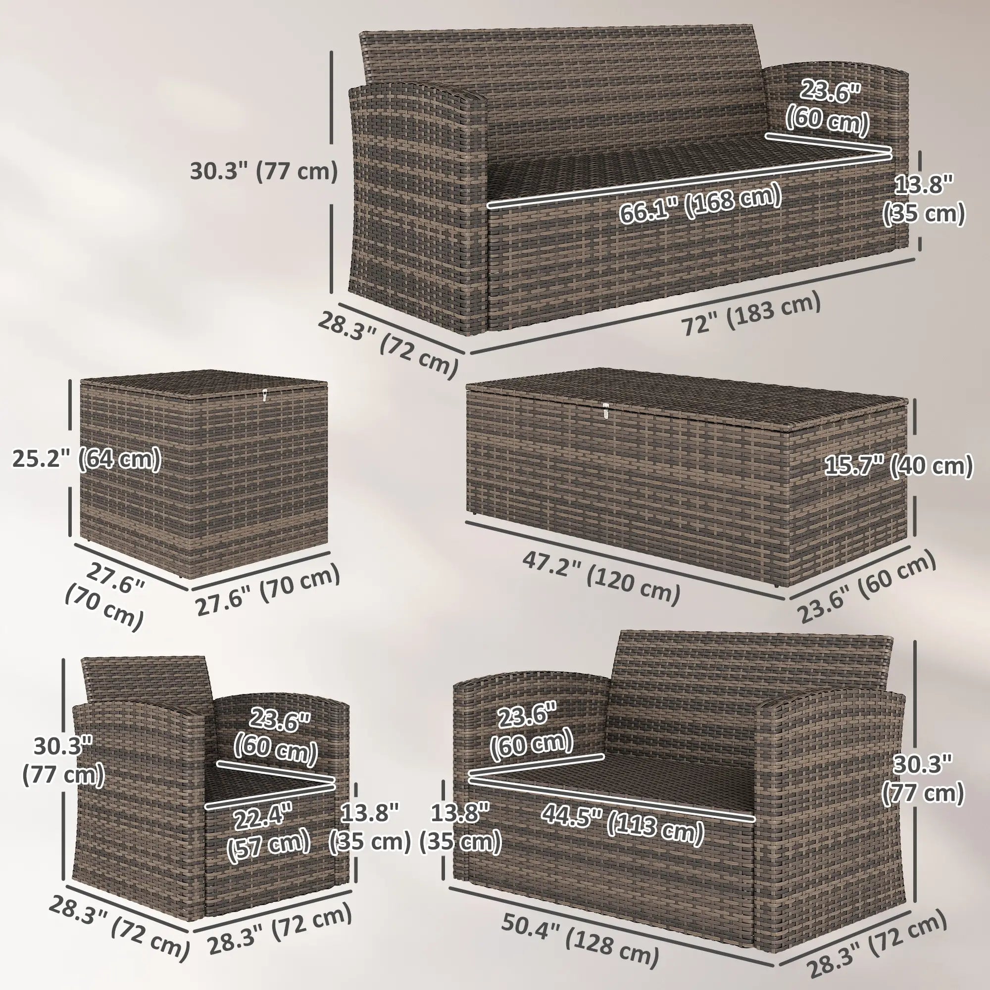 6-Piece Wicker Patio Set with Cushions, 7-Seater Rattan Sofa, Orange Patio Furniture Sets at Gallery Canada