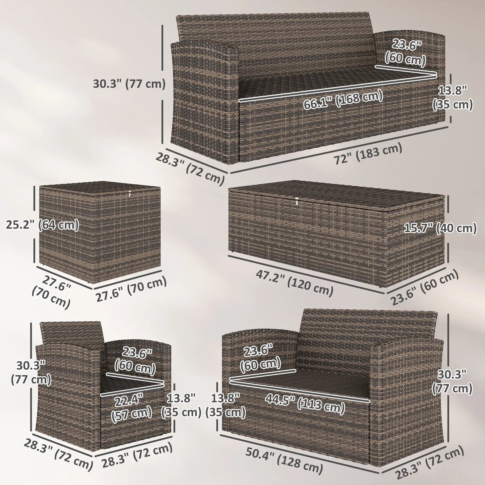6-Piece Wicker Patio Set with Cushions, 7-Seater Rattan Sofa, Orange Patio Furniture Sets at Gallery Canada
