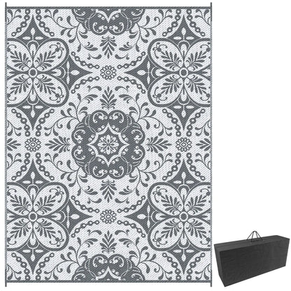 Tapis Extérieur Portable, 9' x 12', Imperméable, Fleur Blanche, Gris
