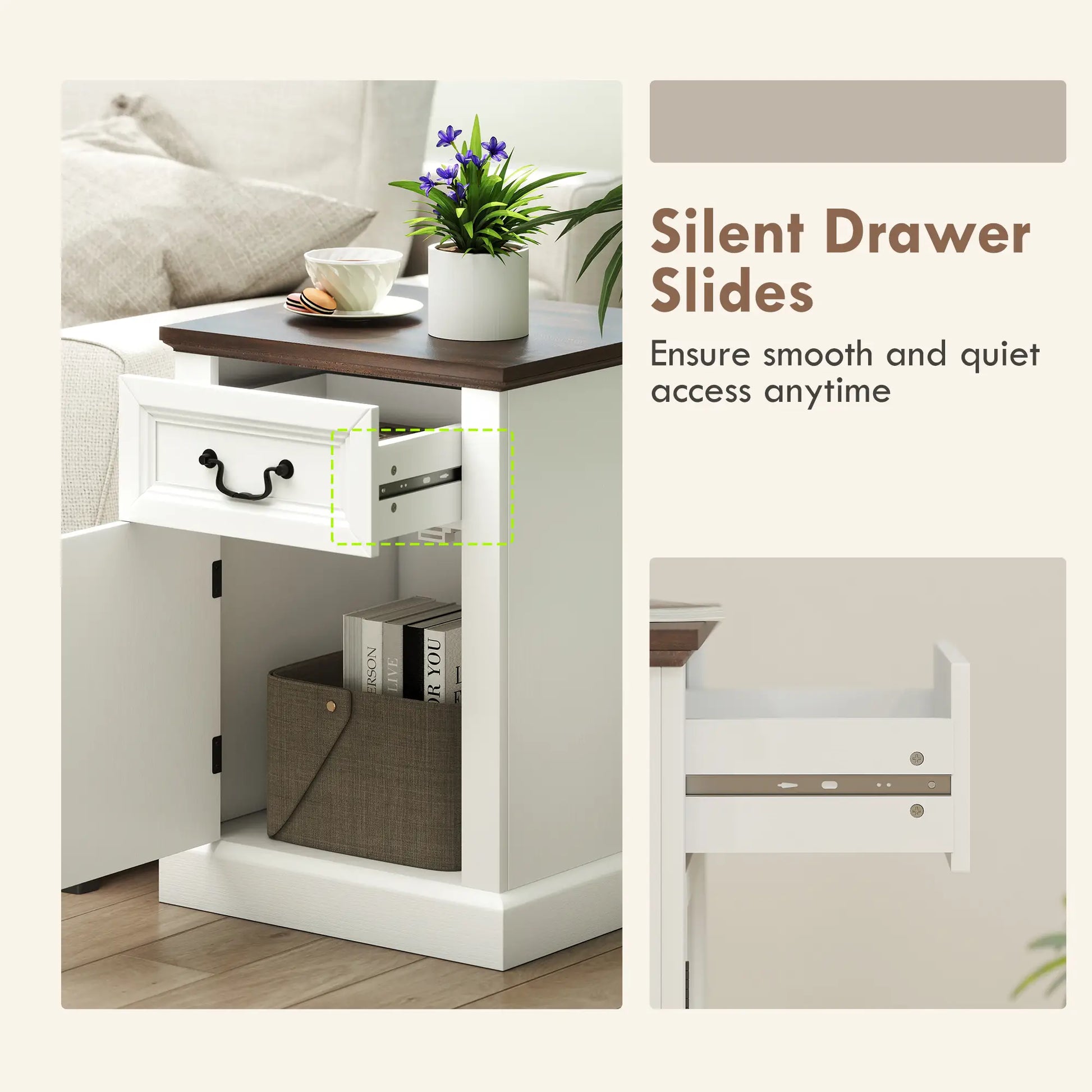 Side Table Set of 2, with Drawer and Cabinet, White Side Tables at Gallery Canada