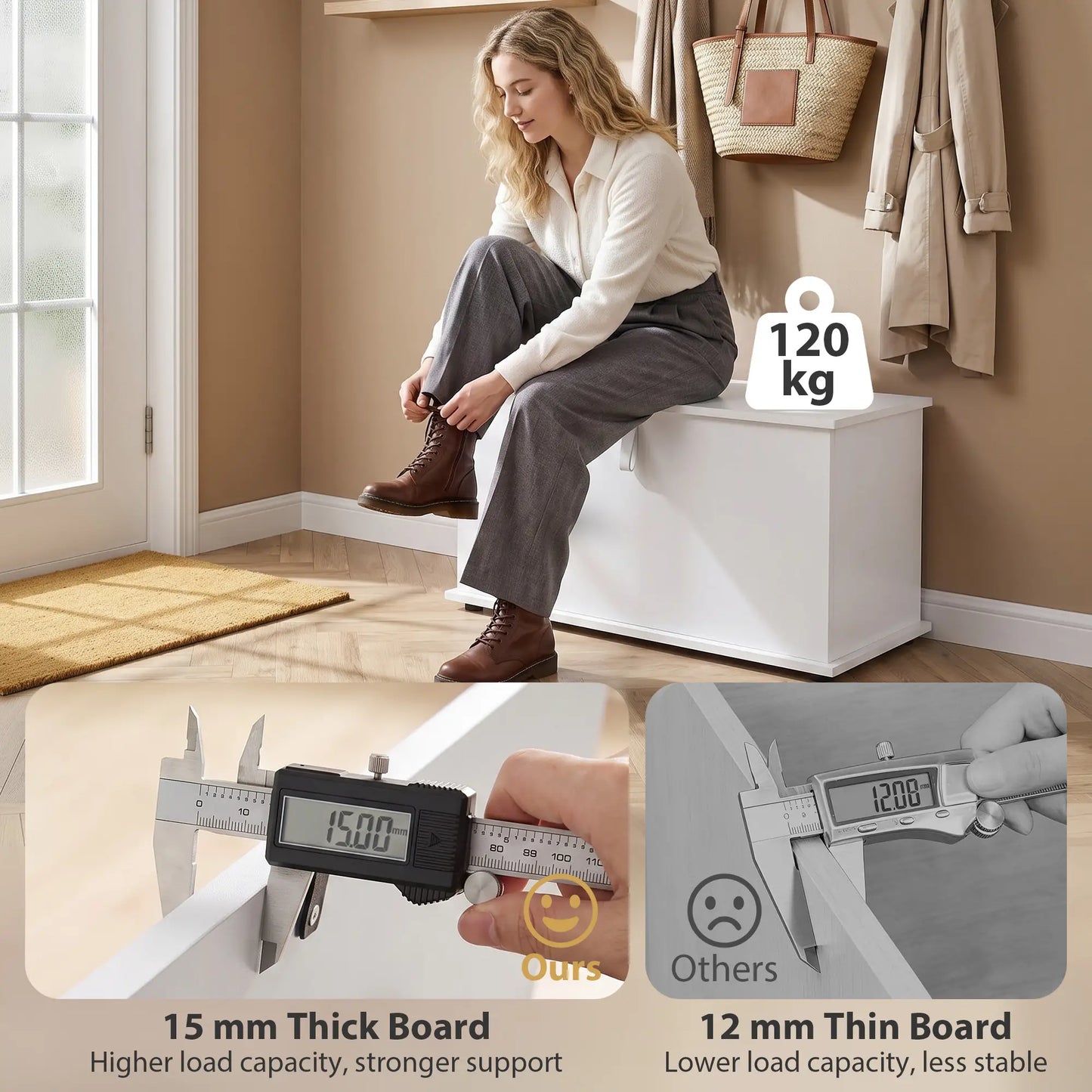Coffre de rangement avec dessus relevable "31.5", blanc