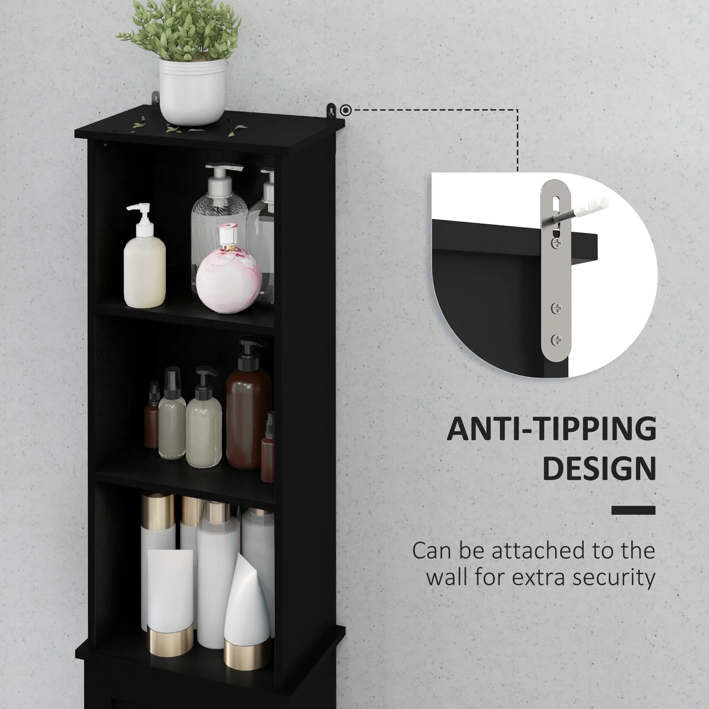 Tall Bathroom Storage Cabinet, 3-Tier Adjustable Shelf, Black Bathroom Cabinets at Gallery Canada