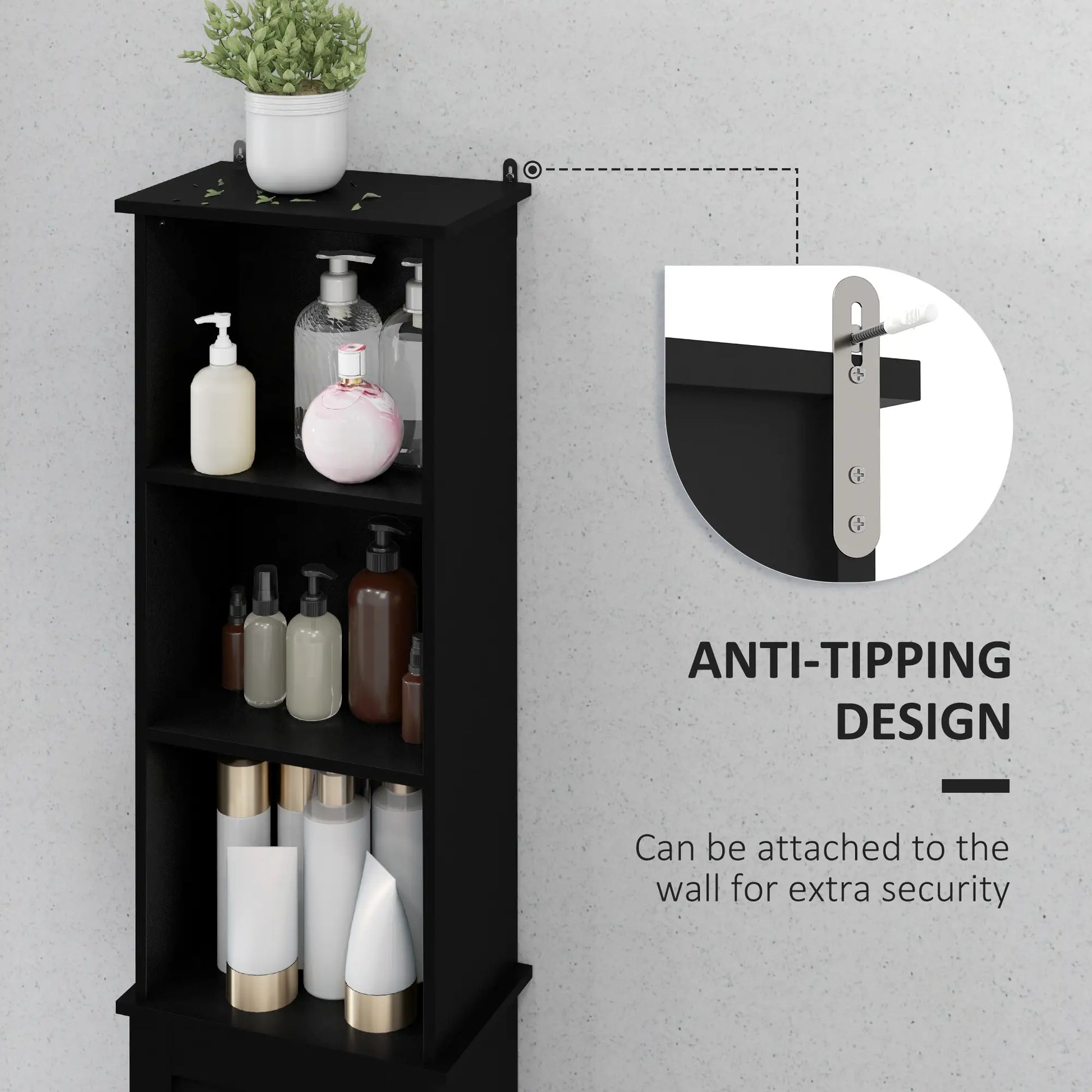 Tall Bathroom Storage Cabinet, 3-Tier Adjustable Shelf, Black Bathroom Cabinets at Gallery Canada