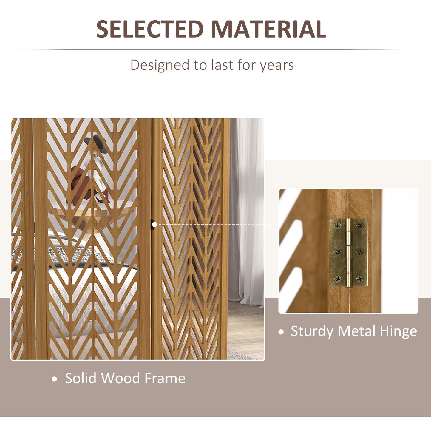 4 Panel Room Divider, 5.6ft Tall, Wood Folding Privacy Screen, Light Brown