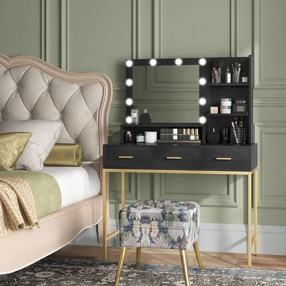 LED Vanity Table With Mirror, 3 Drawers, Black Dressing & Vanity Tables at Gallery Canada