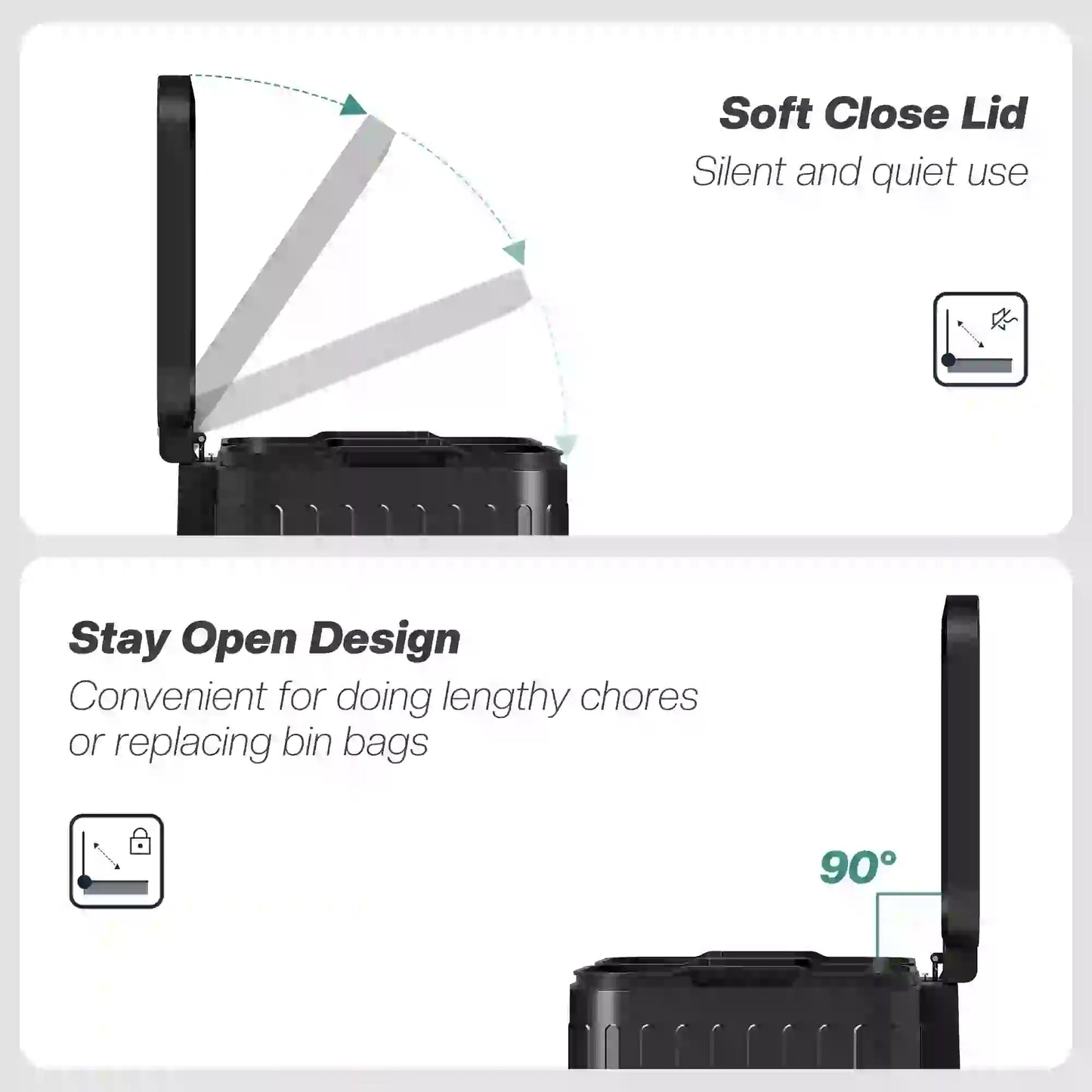 Trash Can, 2 x 5.3 Gallon, Soft Close Lid, Removable Inner Buckets