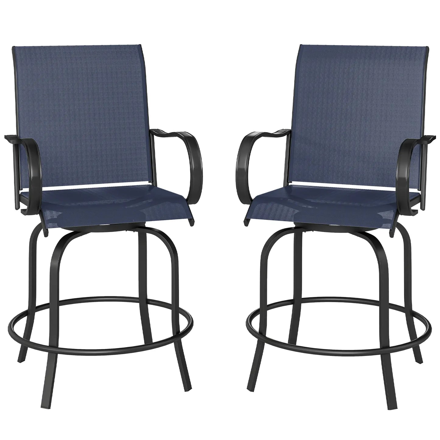 Outdoor Bar Stools Set of 2, 360° Swivel, 26.8" x 29.5" x 48.4", Navy Blue Bistro Sets Navy Blue at Gallery Canada