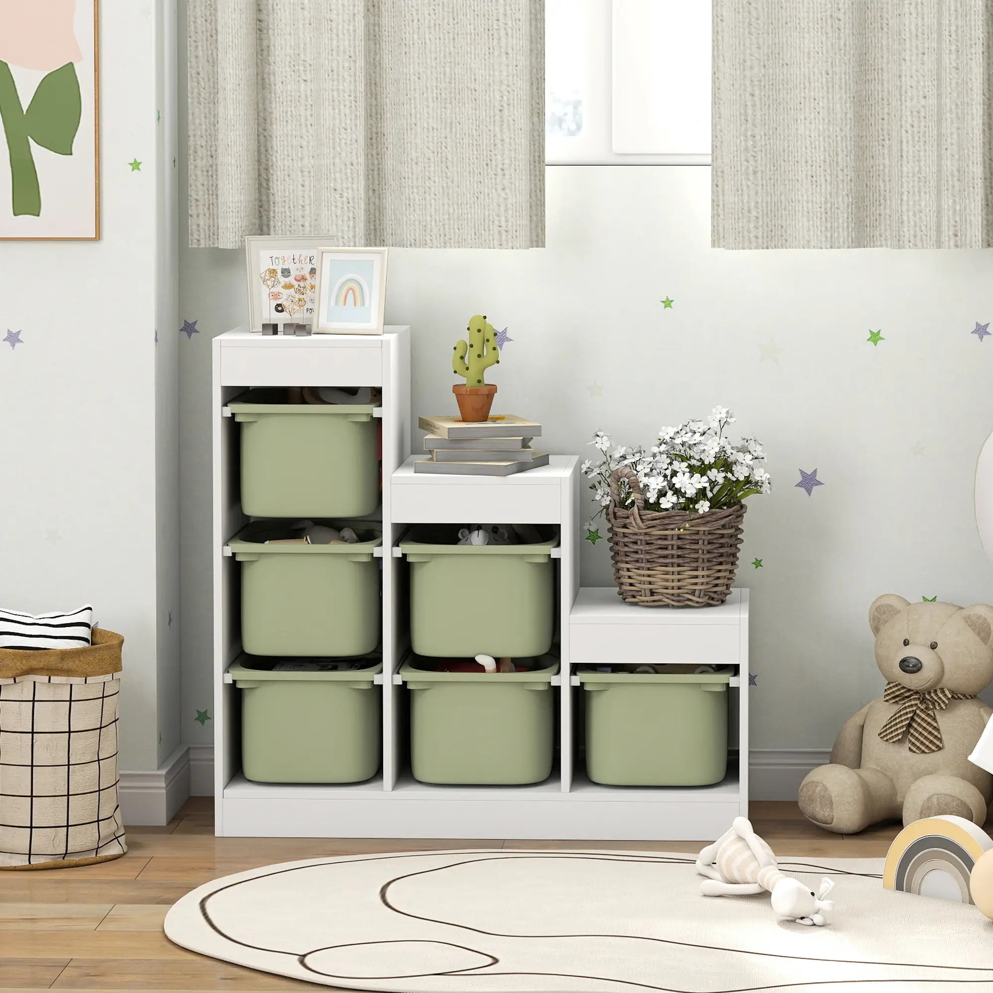 3 Layers Toy Storage Organizer, 6 Plastic Bins, Green Baby & Kids Storage at Gallery Canada