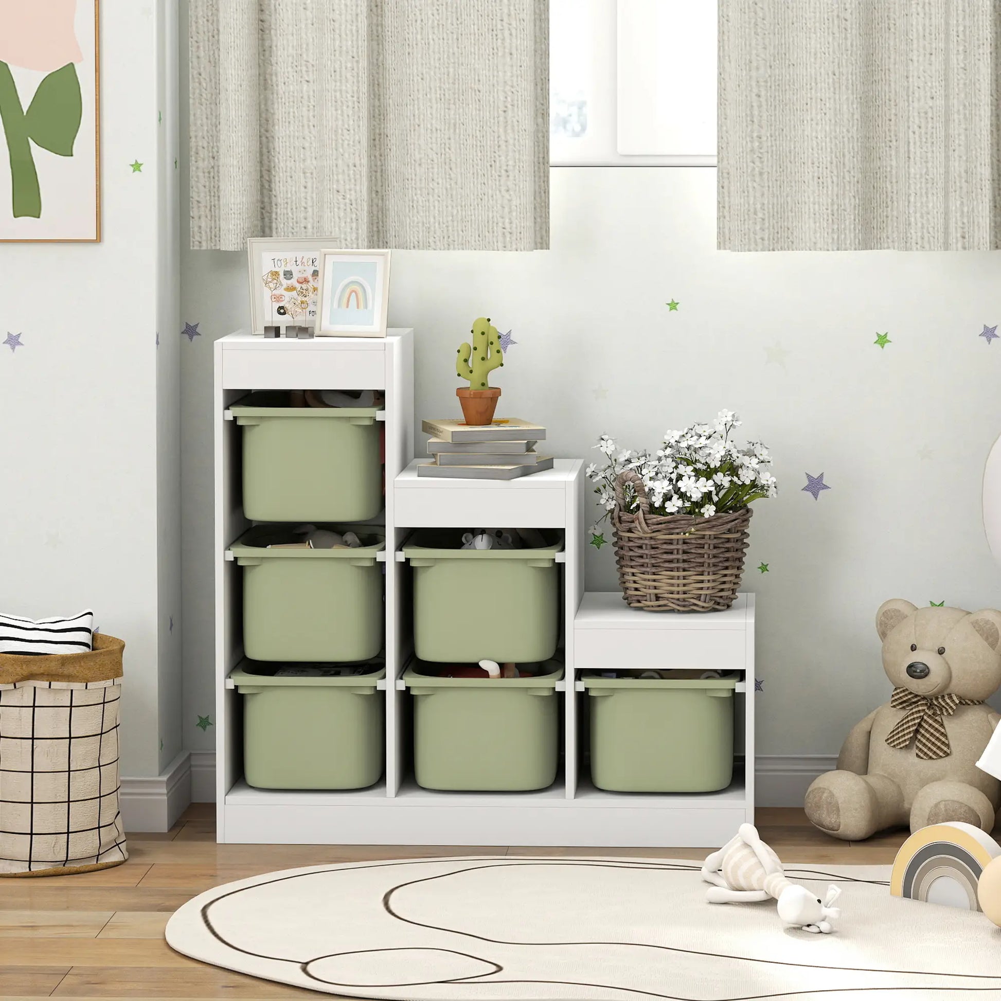3 Layers Toy Storage Organizer, 6 Plastic Bins, Green Baby & Kids Storage at Gallery Canada