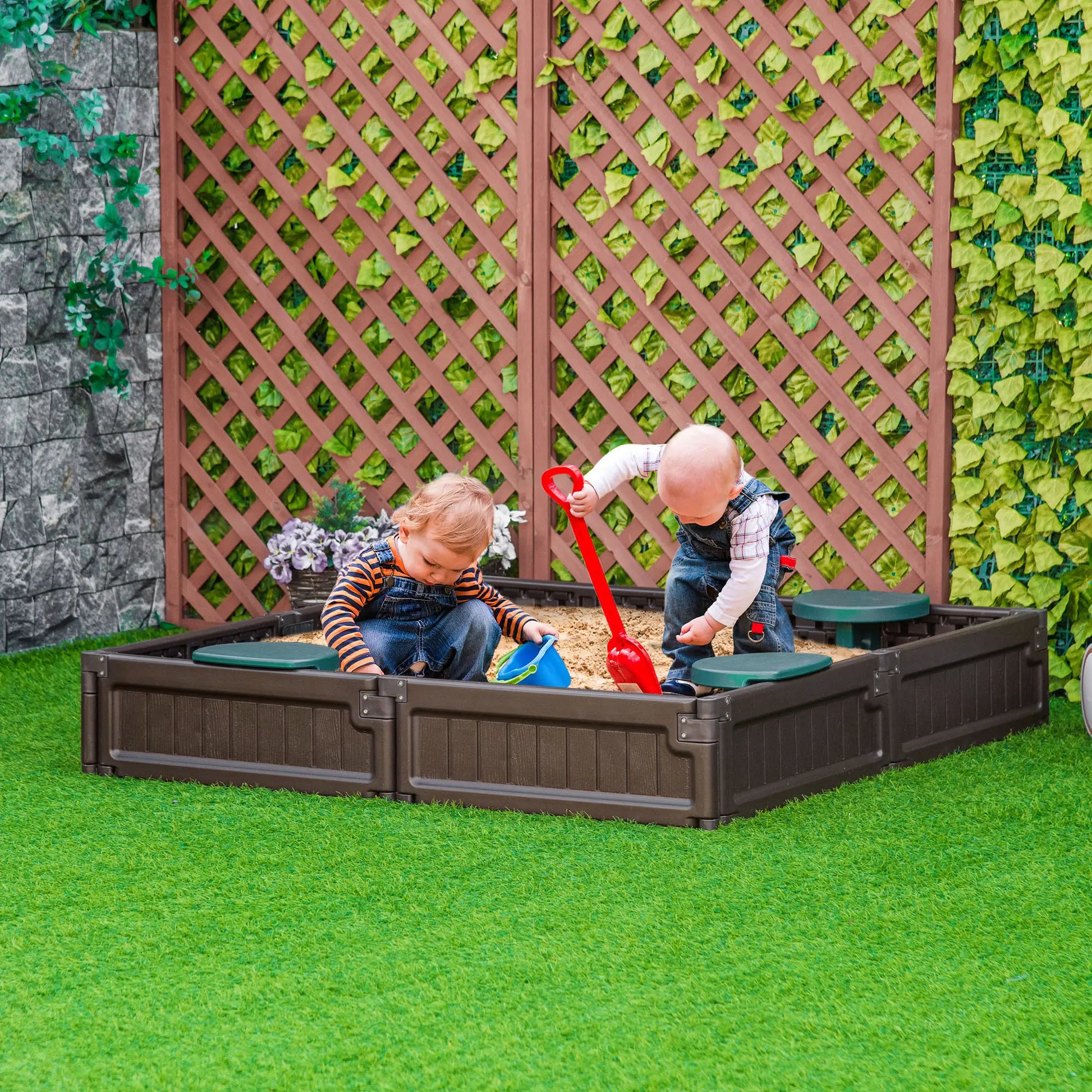 Kids Outdoor Sandbox with Canopy, Bottom Fabric Liner, Brown Sandboxes & Accessories at Gallery Canada