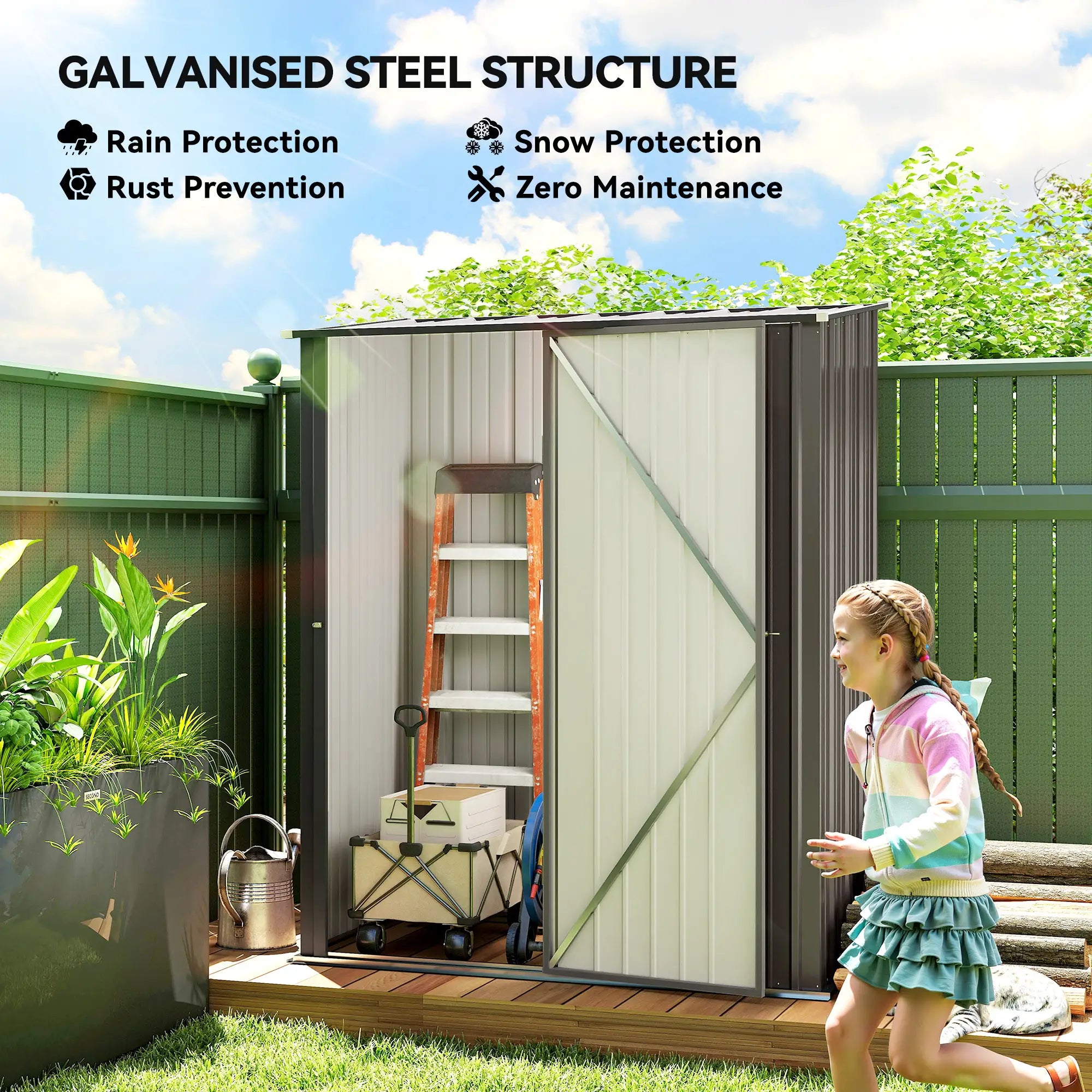 5' x 3' Outdoor Storage Shed, Steel Garden Shed, Lockable Door, Light Grey Sheds at Gallery Canada