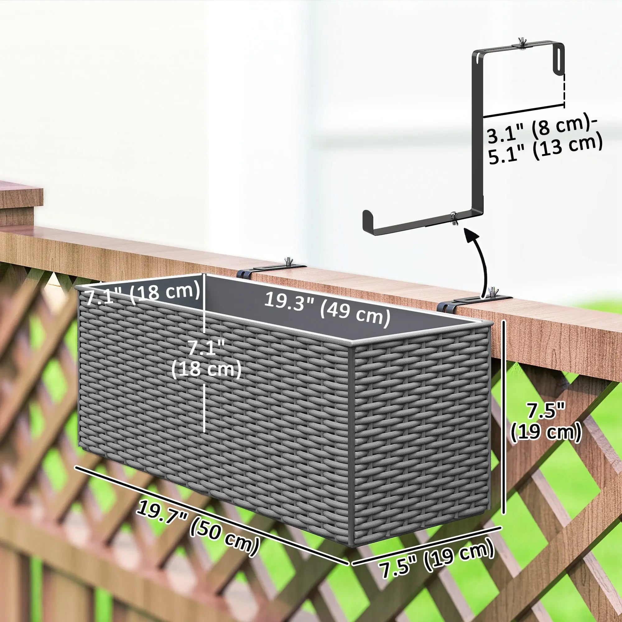 2 Pack 20 Inch Hanging Flower Pots, Railing Planter Box, Grey Planter Set at Gallery Canada