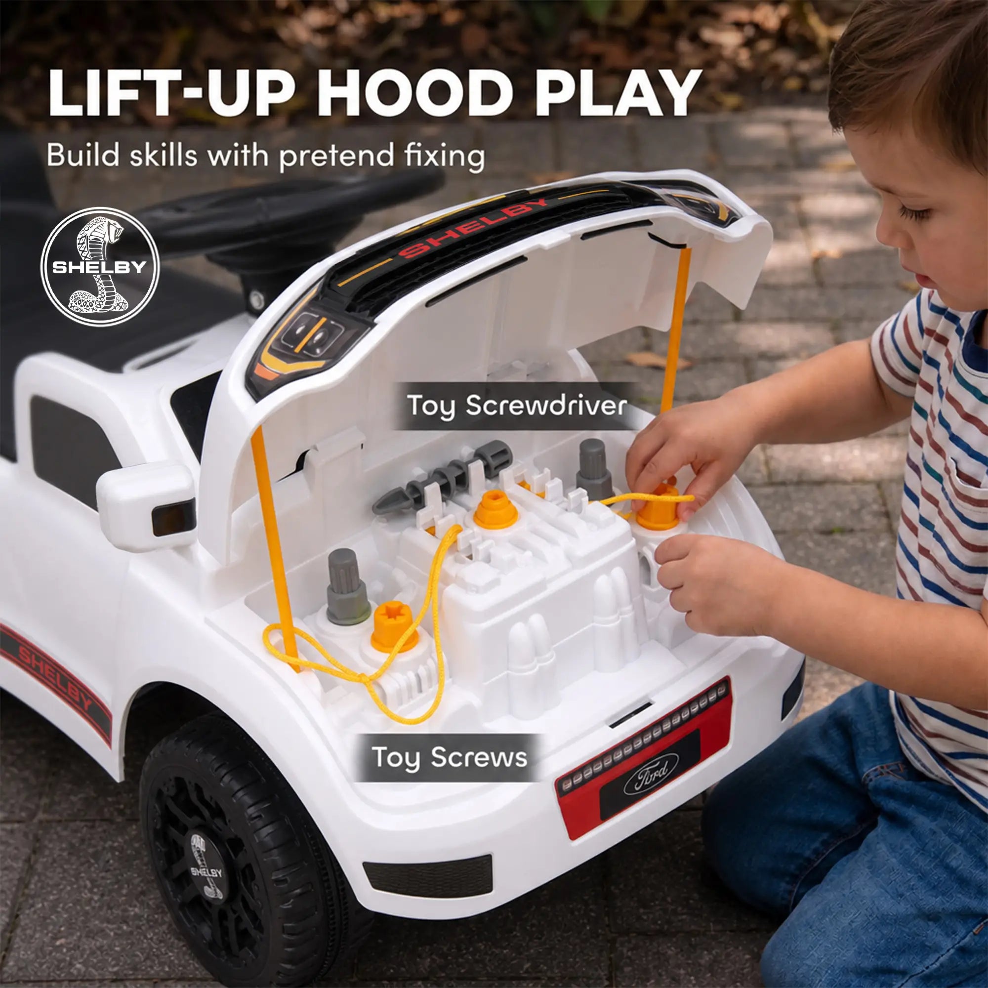 3-in-1 Push Car for 1-3, Ford Shelby Ride On, White Electric Ride-On Toys at Gallery Canada