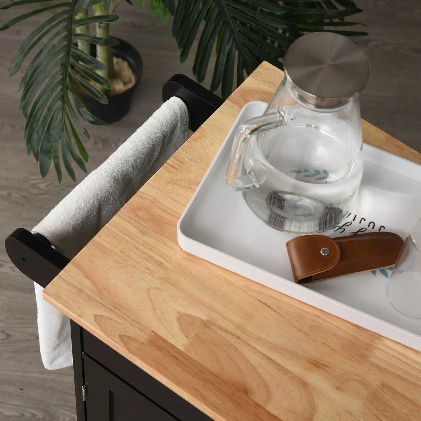 Rolling Kitchen Island Cart, Wood Top, Storage Drawer, Towel Bar, Shelves, Black Kitchen Islands & Kitchen Carts at Gallery Canada