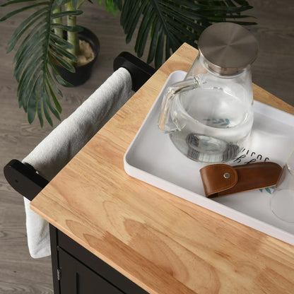 Rolling Kitchen Island Cart, Wood Top, Storage Drawer, Towel Bar, Shelves, Black Kitchen Islands & Kitchen Carts at Gallery Canada