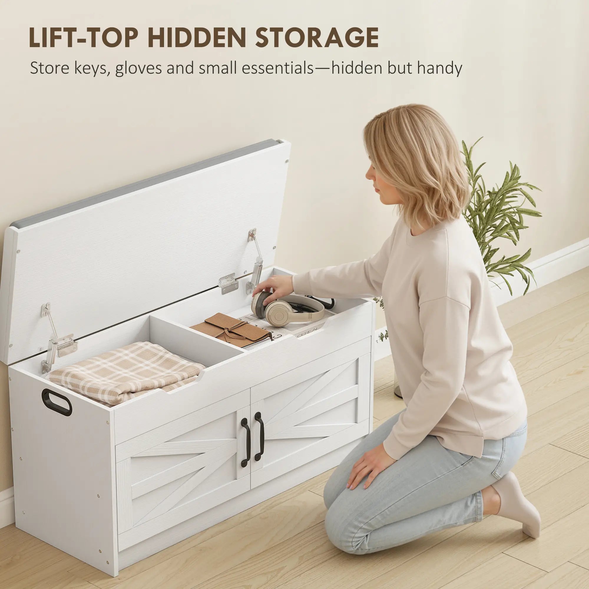 Shoe Storage Bench, 2-Tier Cabinet, Flip-Top, Padded Cushion, White Shoe Storage Cabinets & Racks at Gallery Canada