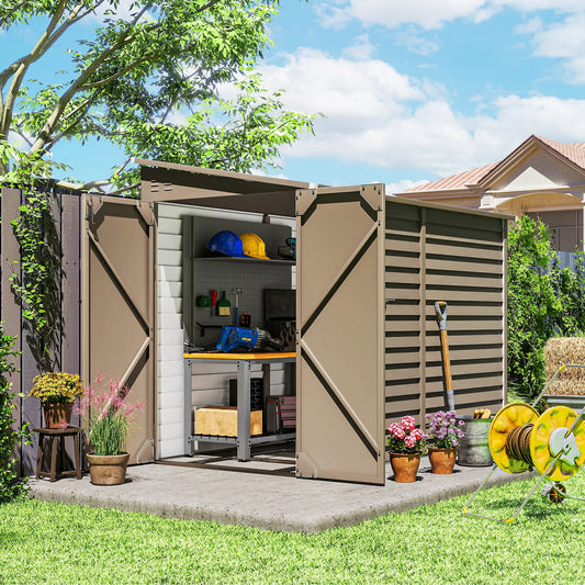 4.6' x 9' Brown Steel Outdoor Storage Shed, Lean To Metal Tool House, Brown Sheds Brown at Gallery Canada
