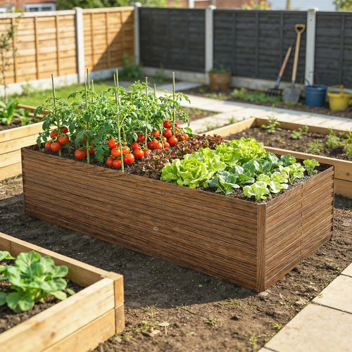 8' x 4' x 2' Raised Garden Bed, Galvanized Planter Box, Dark Brown Wood Effect, Dark Brown