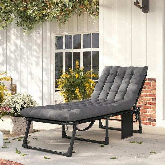 75 cm Wide Folding Chaise Lounge Chair, Cushion, Side Pocket, Dark Grey Lounger Chairs Dark Grey at Gallery Canada