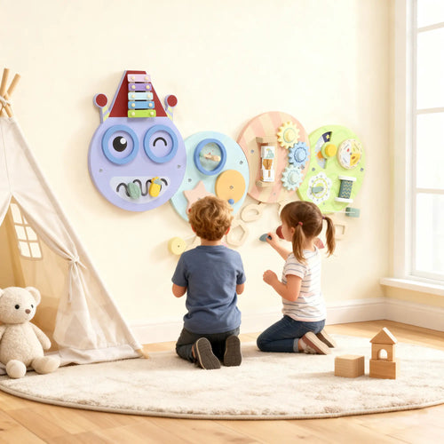 Caterpillar Montessori Busy Board, 7 in 1 Sensory Wall, for Toddlers 3+ Years