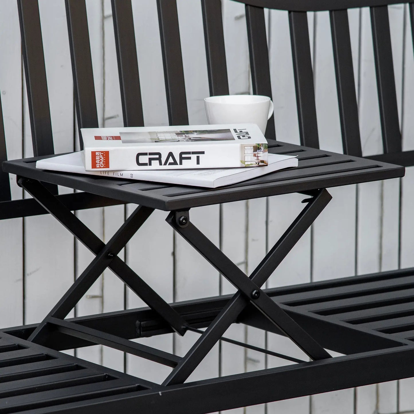 Metal Outdoor Bench with Liftable Table, Patio Loveseat, Garden Bench, Black Outdoor Benches at Gallery Canada