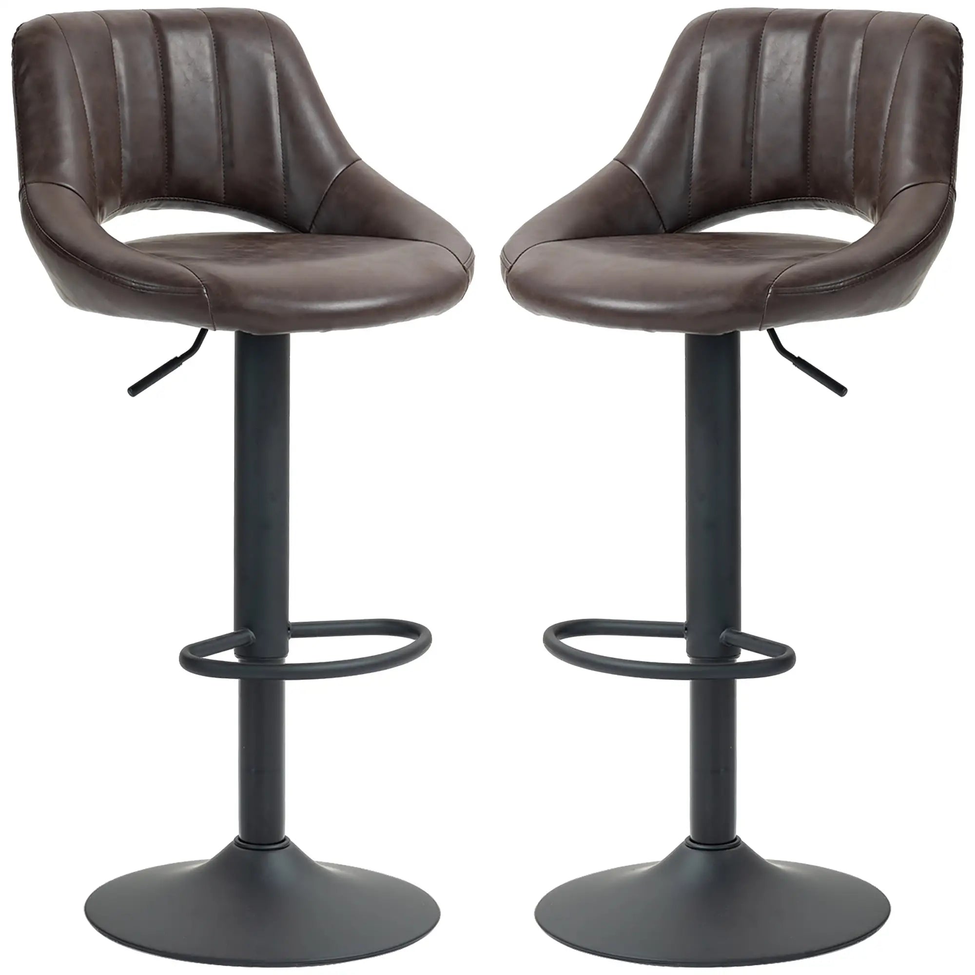 Swivel Bar Stools Set of 2, Faux Leather, Counter Height, Round Metal Base Bar Stools Brown at Gallery Canada