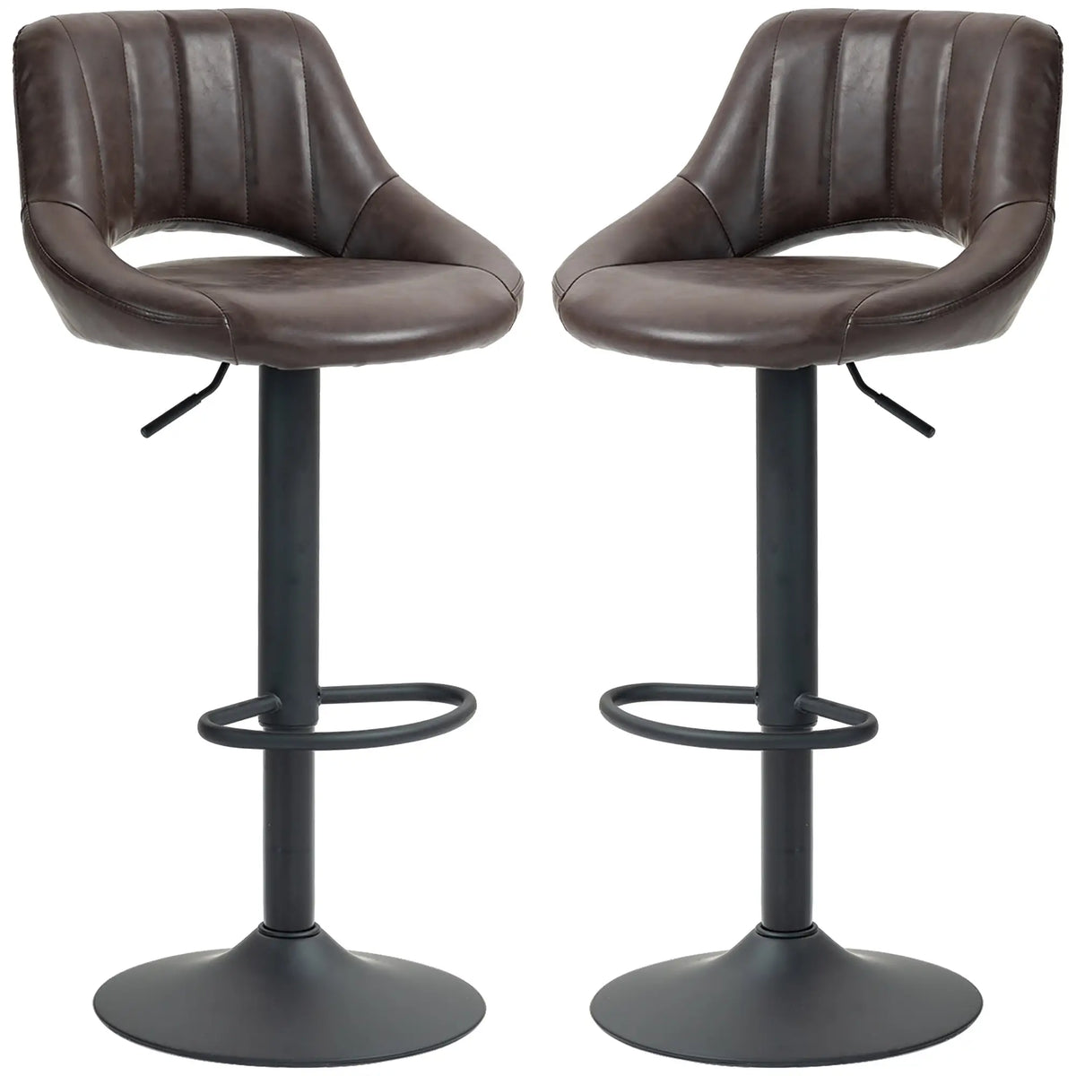 Swivel Bar Stools Set of 2, Faux Leather, Counter Height, Round Metal Base Bar Stools Brown at Gallery Canada