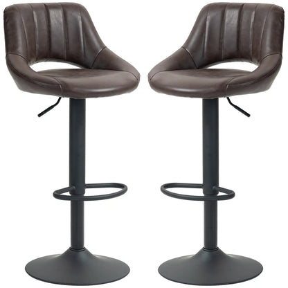 Swivel Bar Stools Set of 2, Faux Leather, Counter Height, Round Metal Base Bar Stools Brown at Gallery Canada