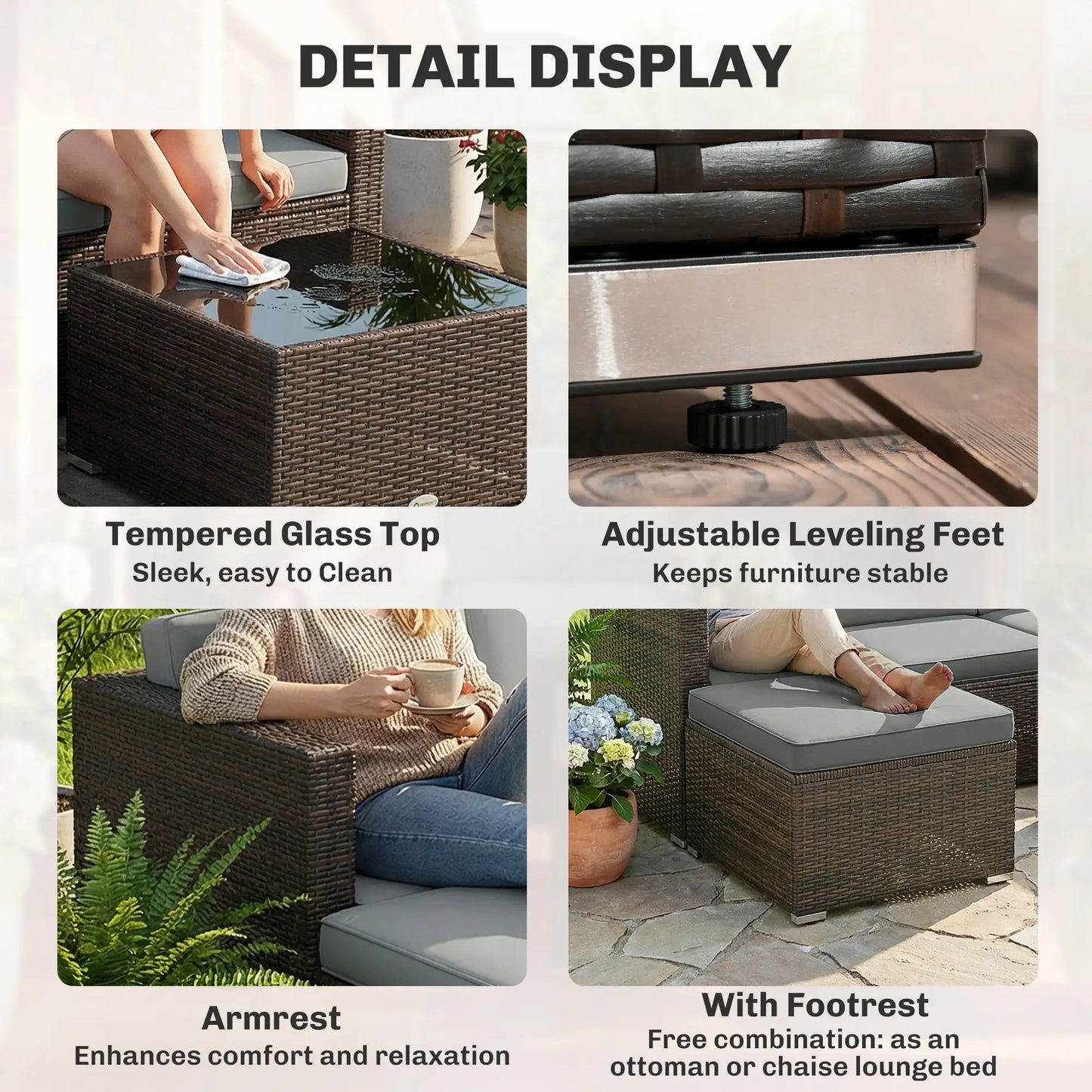 3-Piece Patio Furniture Set With Cushions, Outdoor Rattan Sofa With Glass Table Patio Furniture Sets at Gallery Canada