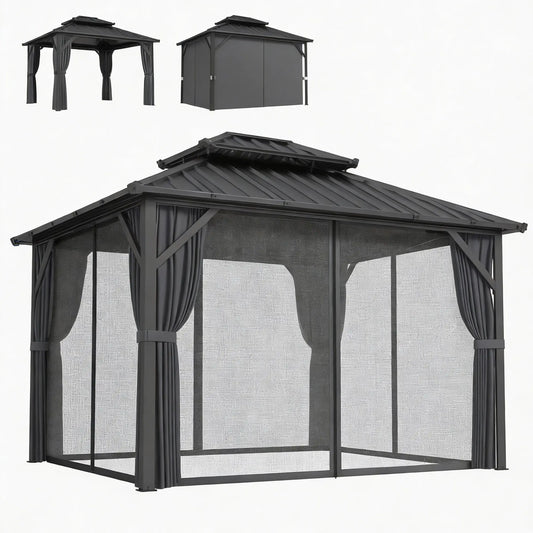 10' x 12' Hardtop Gazebo, Aluminum Frame, Galvanized Steel Roof, Dark Grey Gazebos Dark Gey, Black at Gallery Canada