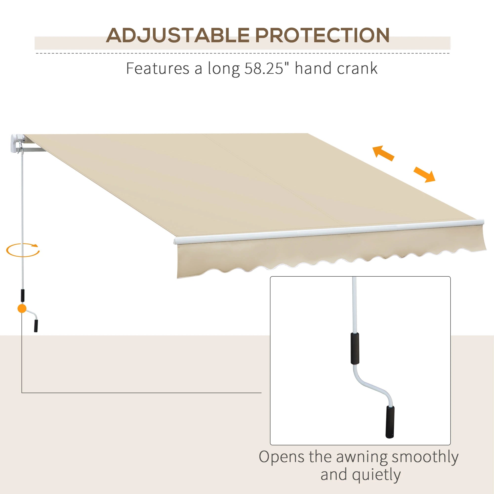 12' x 8' Retractable Patio Awning, Manual Crank Handle, UV Water-Resistant, Cream Patio Awnings at Gallery Canada