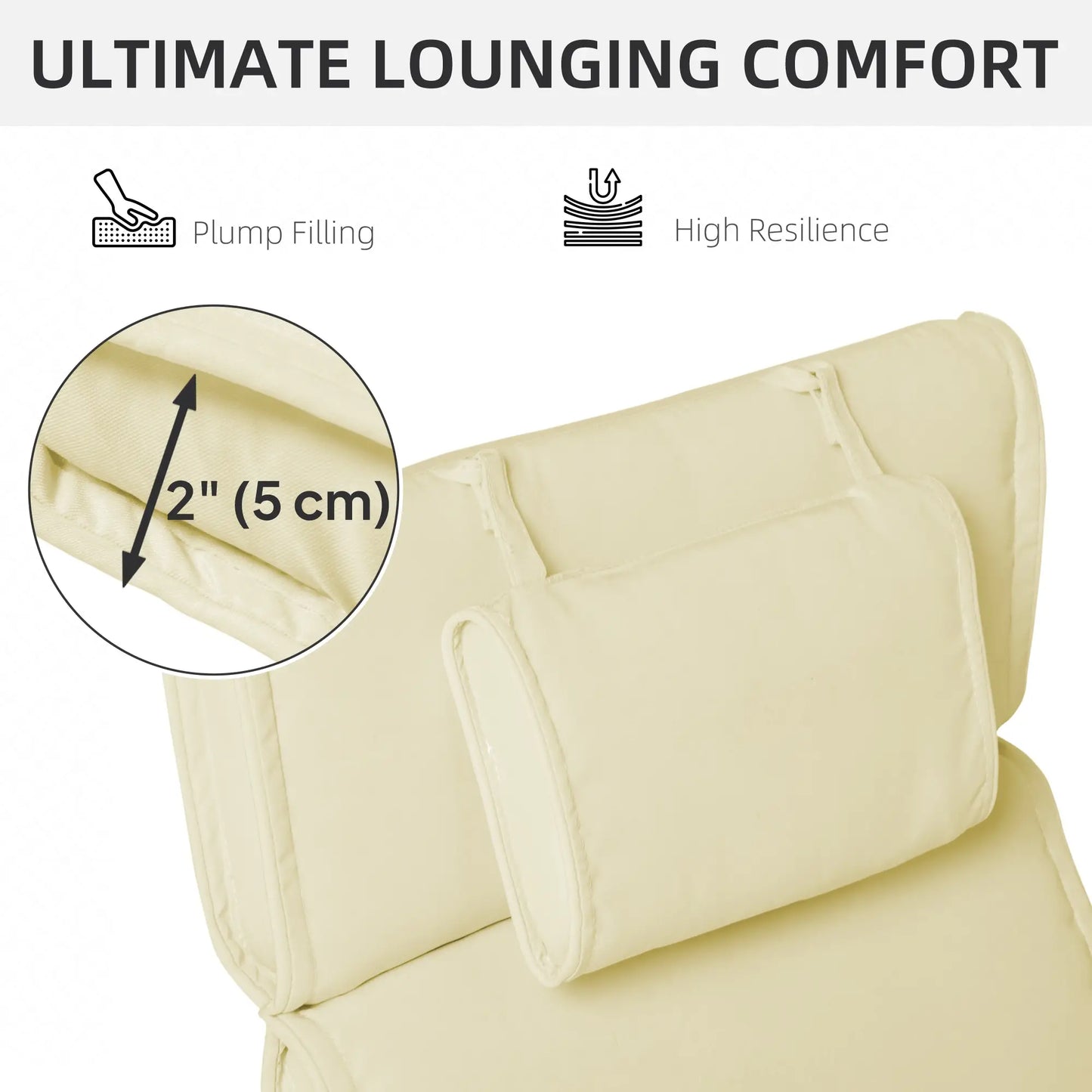 Lounger Chair Cushion, Thick Padded with Headrest, Cream White Patio Chair Cushions at Gallery Canada