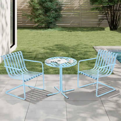 3-Piece Patio Bistro Set, Metal Frame, 2 Chairs & Round Table, Sky Blue Bistro Sets Sky Blue at Gallery Canada