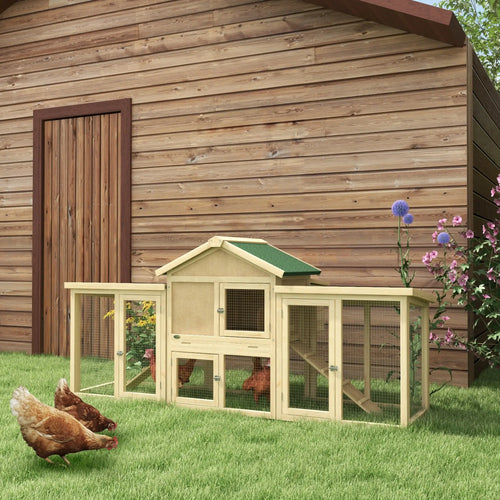 Wooden Chicken Coop, Large Rabbit Hutch with Nesting Box, Run, Ramp
