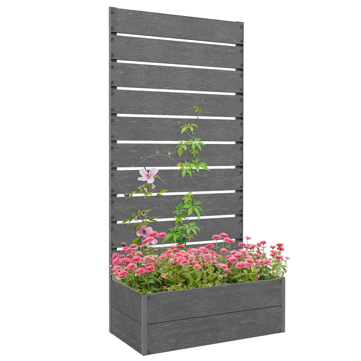 Raised Garden Bed With Trellis, Elevated Planter Box, 28" x 15" x 59", Dark Grey