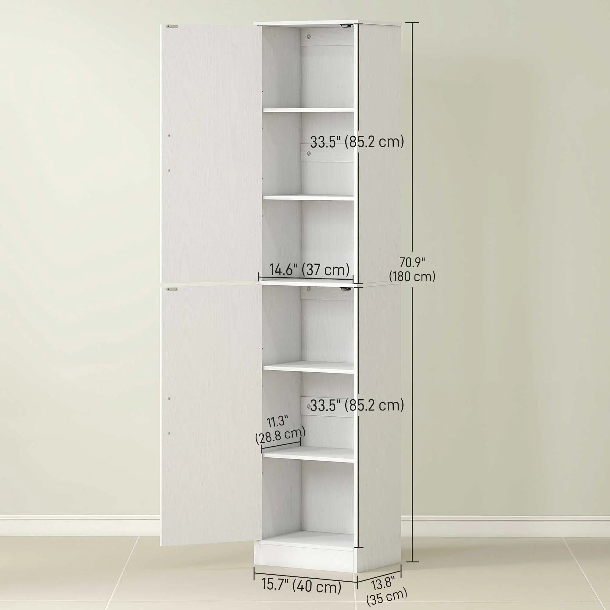 Tall Bathroom Cabinet, Slim Floor Cabinet, 2 Doors, 4 Shelves, White Freestanding Bathroom Cabinets at Gallery Canada