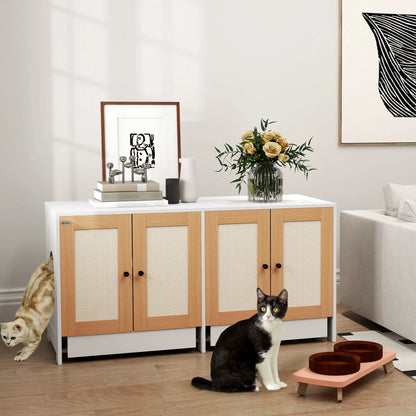 Cat Litter Box Enclosure, 2 Cabinets, Scratching Mats, White Cat Litter Box Enclosures at Gallery Canada