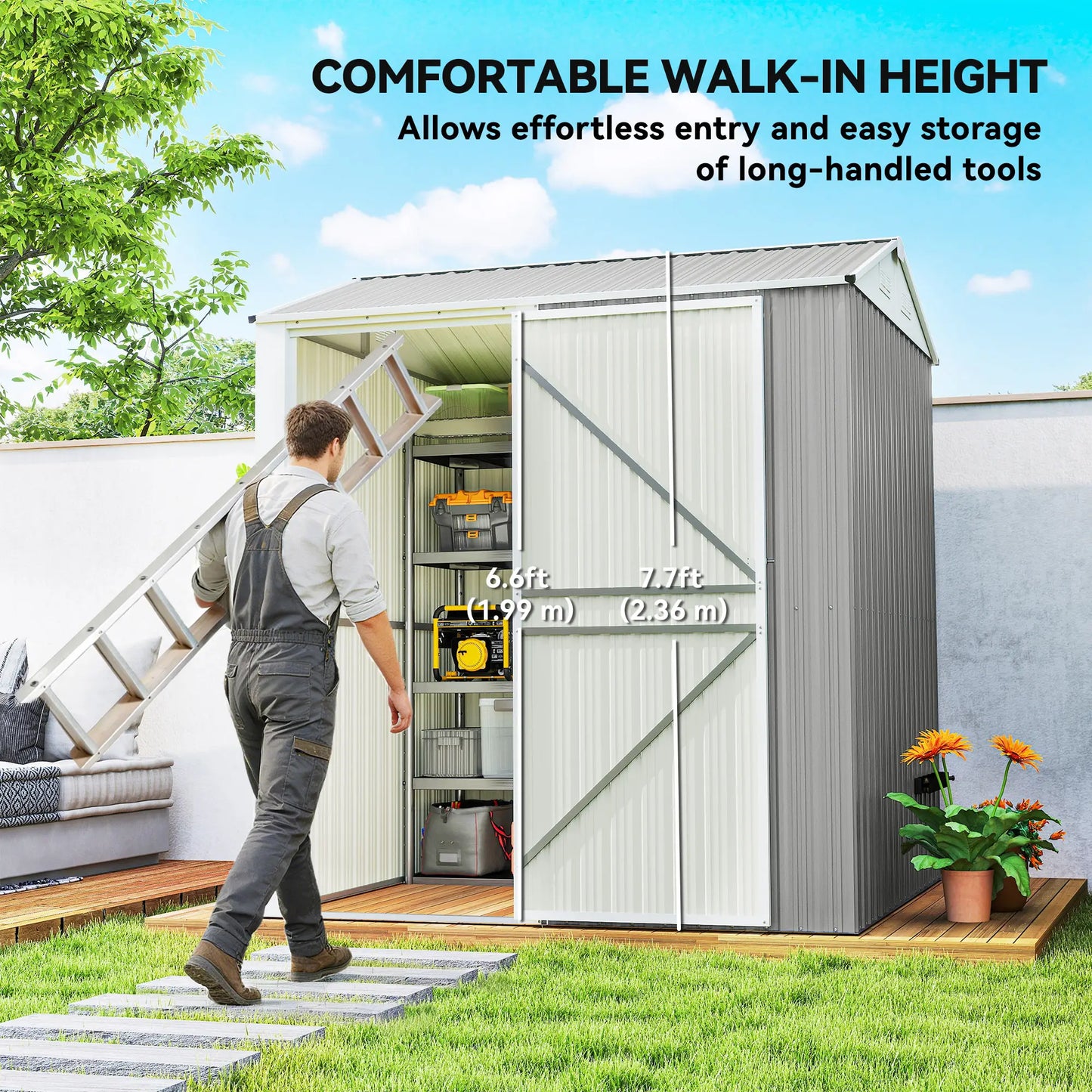 7' x 6' Tall Outdoor Storage Shed, Waterproof Metal Garden Shed, Silver Grey Sheds at Gallery Canada