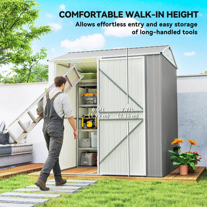 7' x 6' Tall Outdoor Storage Shed, Waterproof Metal Garden Shed, Silver Grey Sheds at Gallery Canada