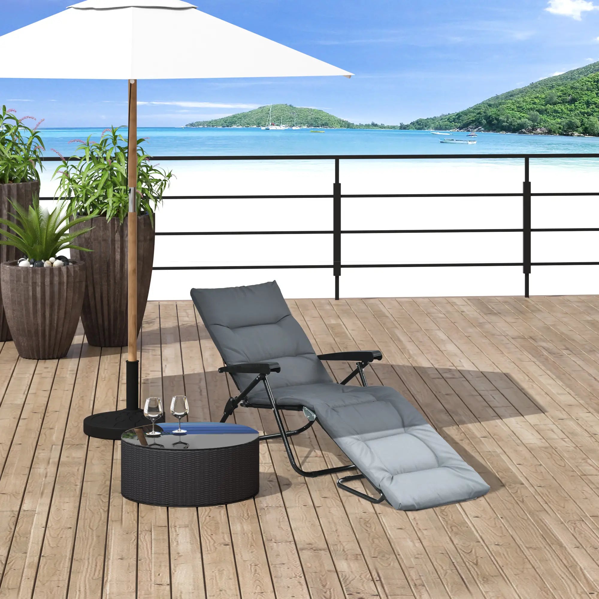 Foldable Lounge Chair, Reclining Patio Sun Lounger, 6-Position Adjustable, Grey Lounger Chairs at Gallery Canada