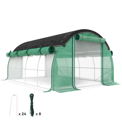 Walk-in Tunnel Greenhouse, 10' x 13' x 6.5', Mesh Sidewalls, 2 Doors, Green