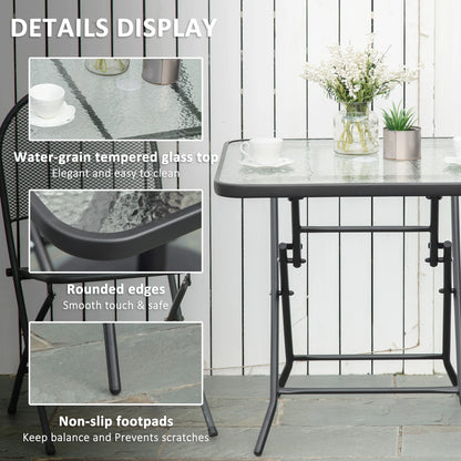 30" Square Outdoor Dining Table, Foldable, Water-Grain Glass Top, Black Patio Side Tables at Gallery Canada